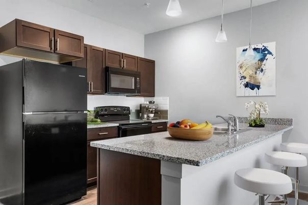 Interior, Kitchen, Pendant Lights, Wood Texture Flooring