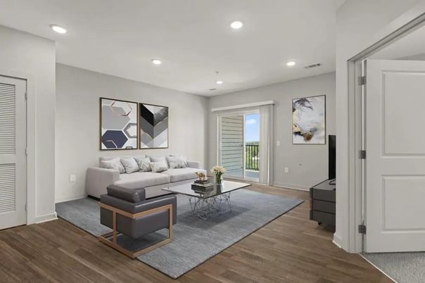 Interior, Living room, Recessed Lighting, Wood Texture Flooring