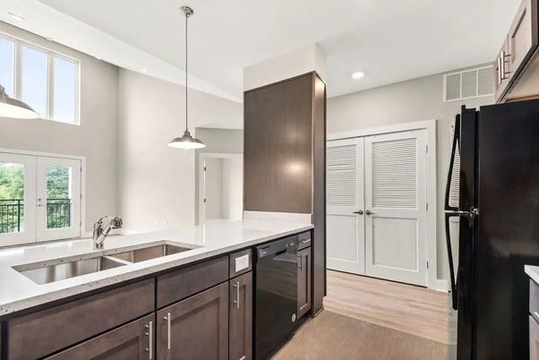 Interior, Kitchen, Pendant Lights, Recessed Lighting, Wood Texture Flooring