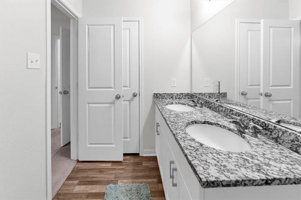 Bathroom, Dual Sink Vanities, Interior, Wood Texture Flooring