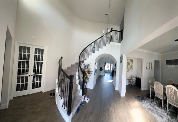 Dining room, Interior, Pendant Lights, Wood Texture Flooring