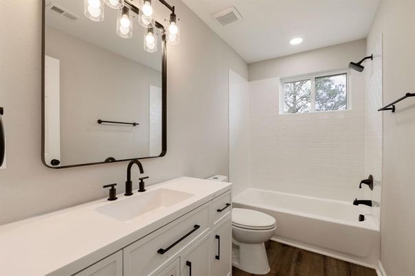 Bathroom, Interior, Recessed Lighting, Wood Texture Flooring