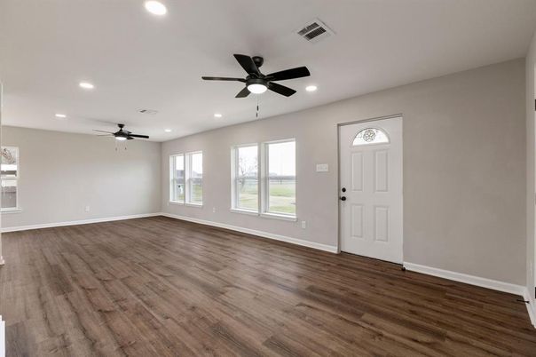 Empty room, Interior, Recessed Lighting, Wood Texture Flooring
