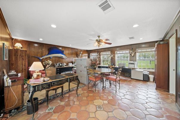 Dining room, Interior, Recessed Lighting, Wooden Walls