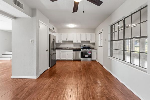 Interior, Kitchen, Stainless Steel Appliances, Wood Texture Flooring