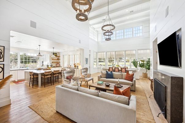 Dining room, Interior, Kitchen, Living room, Pendant Lights, Recessed Lighting, Wood Texture Flooring