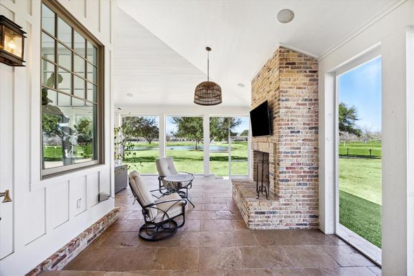 Fireplace, Interior, Pendant Lights, Stone Walls, Sun Room
