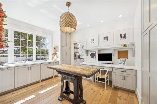 Home Office, Interior, Pendant Lights, Recessed Lighting, Wood Texture Flooring