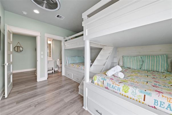 Bedroom, Interior, Recessed Lighting, Wood Texture Flooring