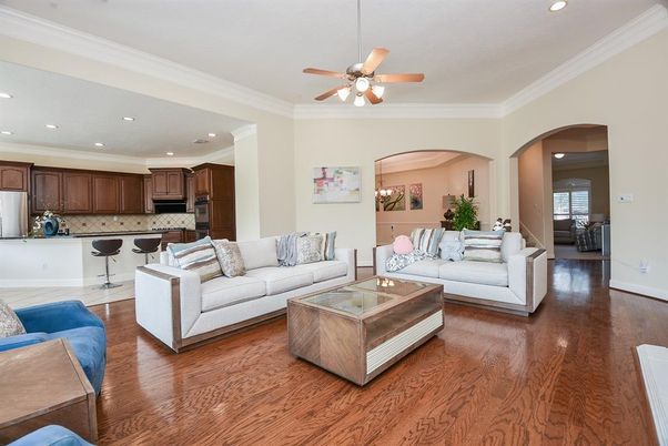 Interior, Kitchen, Living room, Recessed Lighting, Wood Texture Flooring