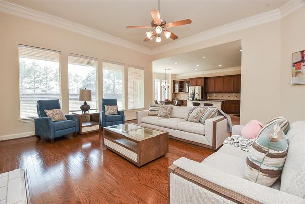 Interior, Kitchen, Living room, Pendant Lights, Recessed Lighting, Stainless Steel Appliances, Wood Texture Flooring