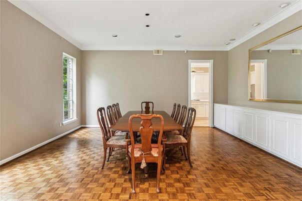 Dining room, Interior, Recessed Lighting, Wood Texture Flooring