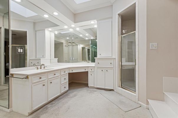 Bathroom, Dual Sink Vanities, Glass Shower, Interior, Recessed Lighting
