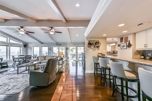 Dining room, Interior, Kitchen, Living room, Pendant Lights, Recessed Lighting, Wood Texture Flooring
