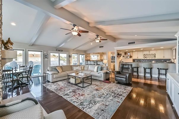 Dining room, Interior, Kitchen, Living room, Recessed Lighting, Wood Texture Flooring