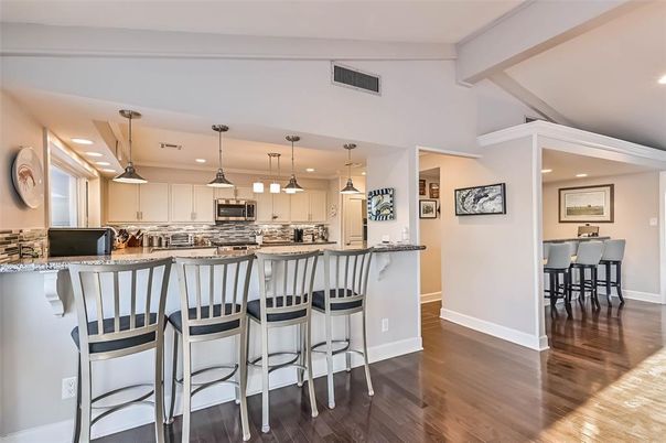 Interior, Kitchen, Pendant Lights, Recessed Lighting, Wood Texture Flooring