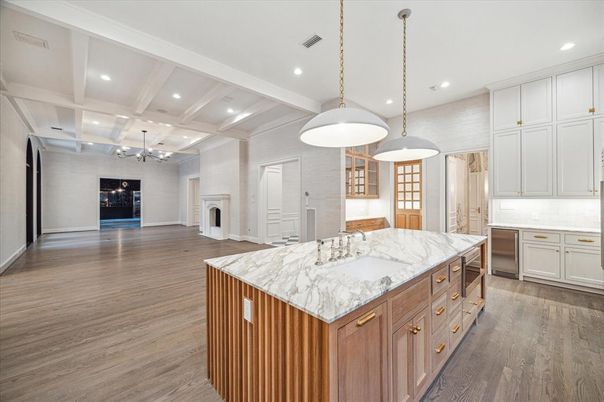 Interior, Kitchen, Pendant Lights, Recessed Lighting, Wood Texture Flooring