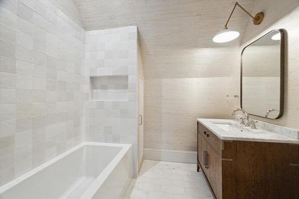 Bathroom, Dual Sink Vanities, Interior, Marble, Pendant Lights