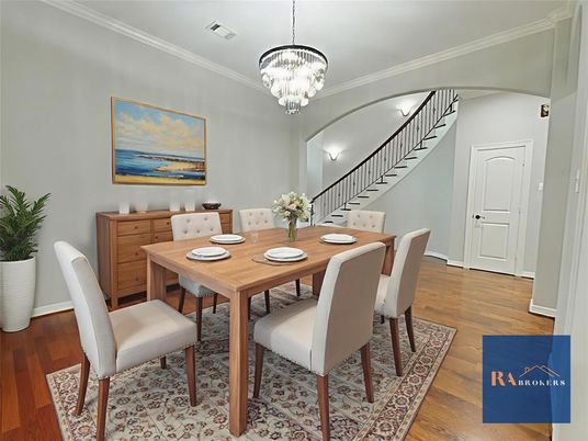 Chandelier, Dining room, Interior, Wood Texture Flooring