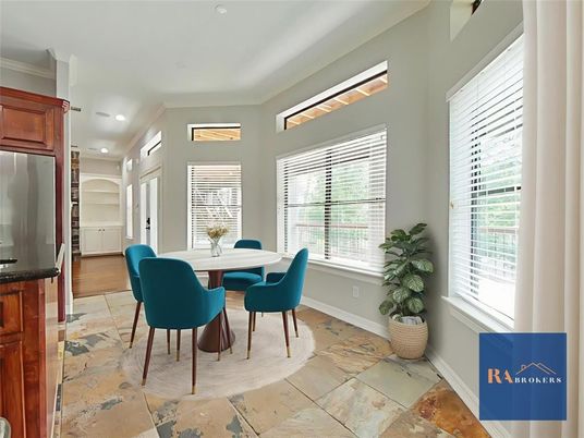 Dining room, Interior, Recessed Lighting, Wood Texture Flooring