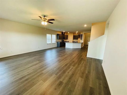 Empty room, Interior, Kitchen, Recessed Lighting, Wood Texture Flooring