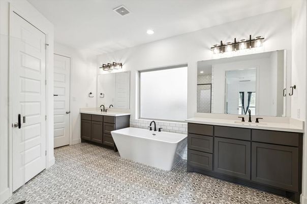 Bathroom, Dual Sink Vanities, Free Standing Baths, Interior, Recessed Lighting