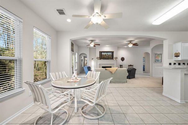Dining room, Fireplace, Interior, Recessed Lighting