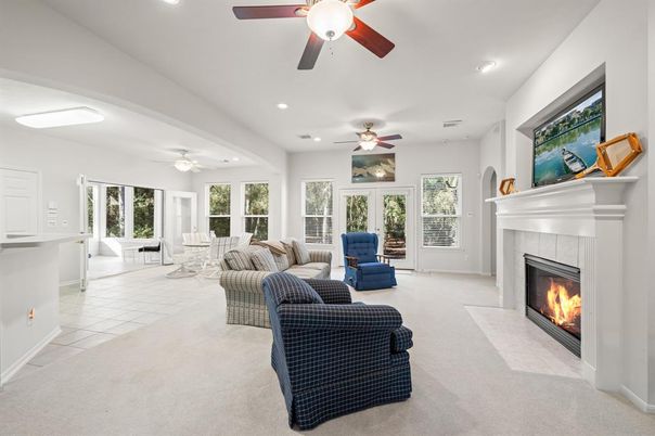Dining room, Fireplace, Interior, Living room, Recessed Lighting