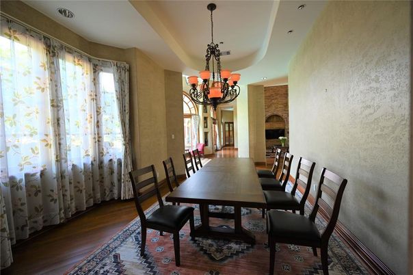 Chandelier, Dining room, Interior, Wood Texture Flooring