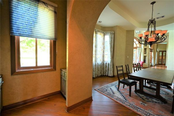 Chandelier, Dining room, Interior, Wood Texture Flooring