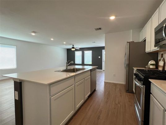 Interior, Kitchen, Recessed Lighting, Wood Texture Flooring