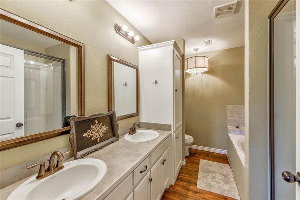 Bathroom, Dual Sink Vanities, Interior, Wood Texture Flooring