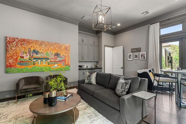 Dining room, Interior, Living room, Pendant Lights, Recessed Lighting, Wood Texture Flooring
