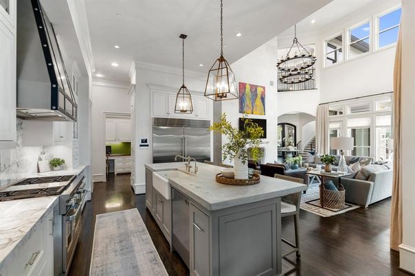 Interior, Kitchen, Living room, Pendant Lights, Recessed Lighting, Stainless Steel Appliances, Wood Texture Flooring
