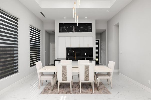 Dining room, Interior, Marble, Recessed Lighting