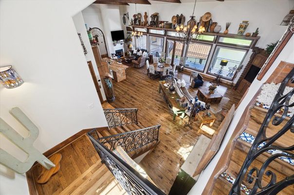 Fireplace, Interior, Living room, Pendant Lights, Wooden Beams, Wood Texture Flooring
