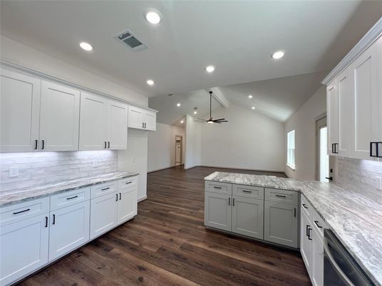 Interior, Kitchen, Recessed Lighting, Wood Texture Flooring