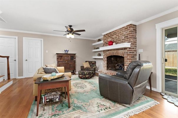 Fireplace, Interior, Living room, Stone Walls, Wood Texture Flooring