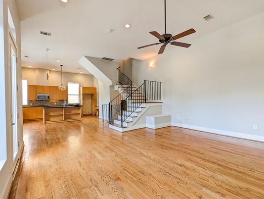 Interior, Kitchen, Pendant Lights, Recessed Lighting, Wood Texture Flooring