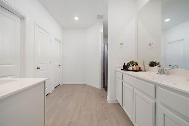 Bathroom, Interior, Recessed Lighting, Wood Texture Flooring