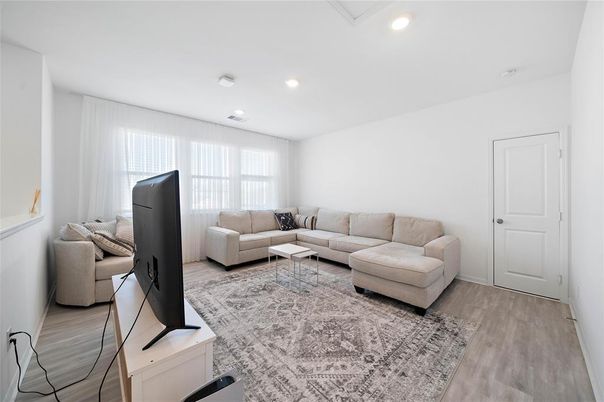 Interior, Living room, Recessed Lighting, Wood Texture Flooring