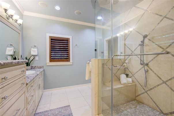 Bathroom, Glass Shower, Interior, Recessed Lighting