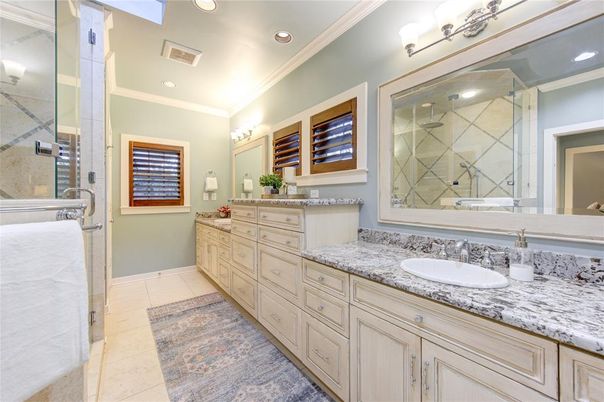Bathroom, Dual Sink Vanities, Glass Shower, Interior, Recessed Lighting