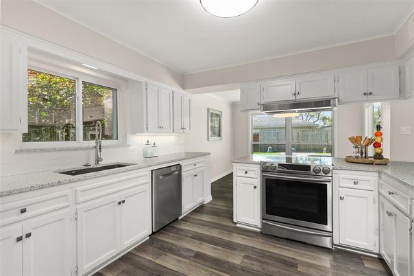 Interior, Kitchen, Stainless Steel Appliances, Wood Texture Flooring