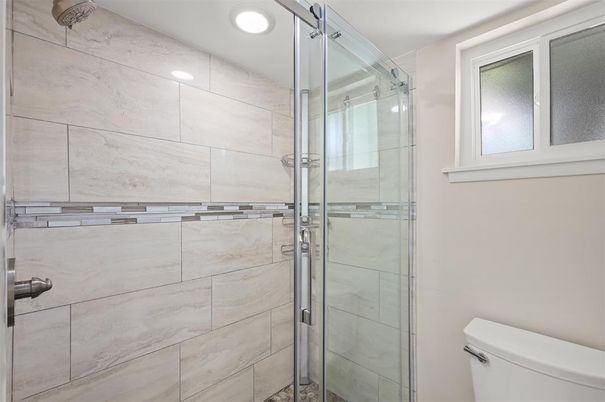 Bathroom, Glass Shower, Interior, Recessed Lighting
