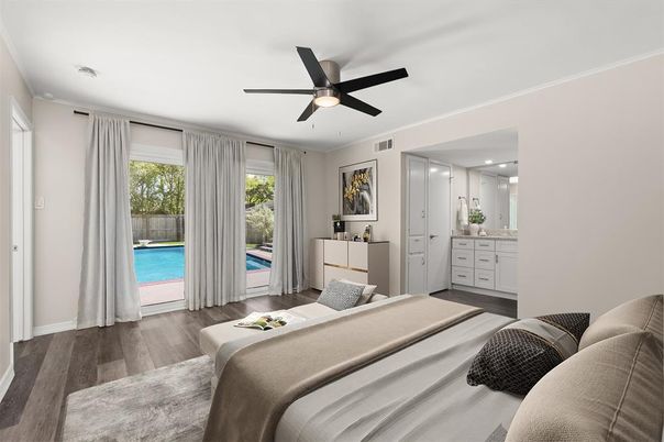 Bedroom, Interior, Recessed Lighting, Wood Texture Flooring