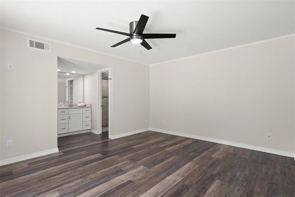 Bathroom, Empty room, Interior, Recessed Lighting, Wood Texture Flooring