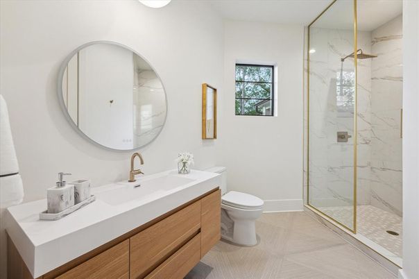 Bathroom, Glass Shower, Interior, Marble Walls