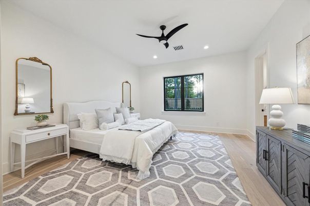Bedroom, Interior, Recessed Lighting, Wood Texture Flooring