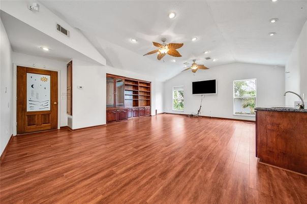 Empty room, Interior, Recessed Lighting, Wood Texture Flooring